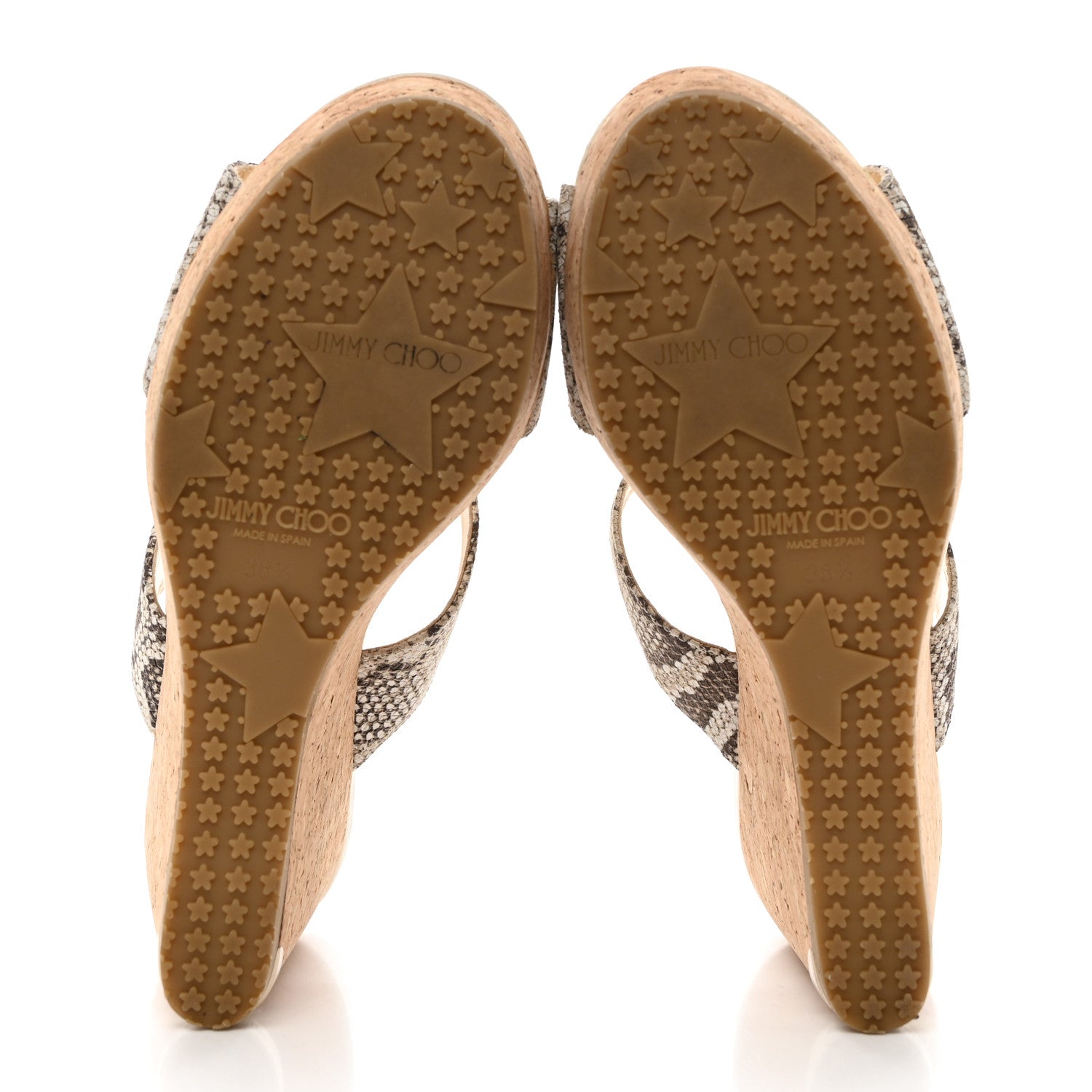 Jimmy Choo Snakeskin Cork Parker Wedge Sandals 38.5 Natural 5 of 9