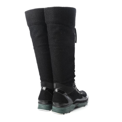 Chanel Tweed Patent Calfskin Sneaker High Boots 38 Black 8 of 20
