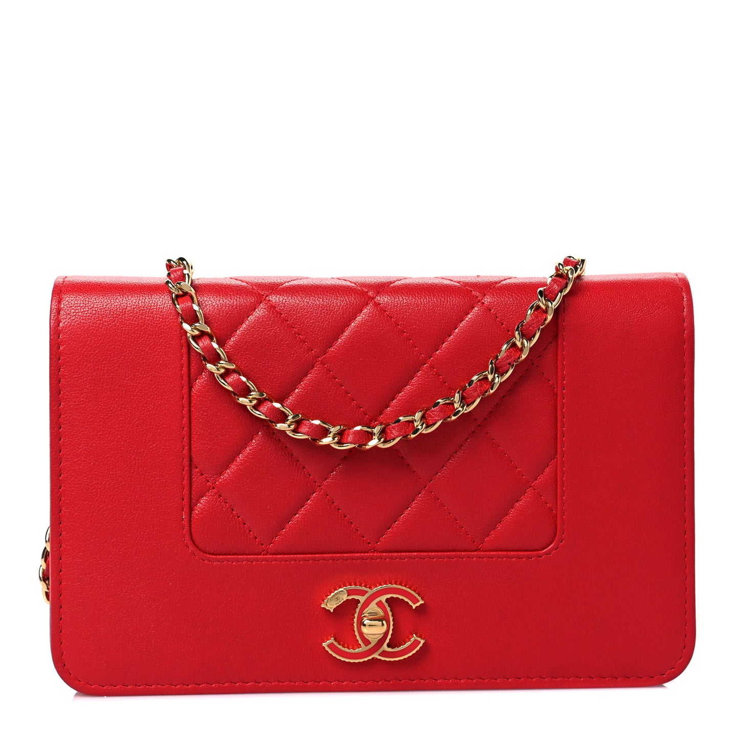 Sheepskin Quilted Mademoiselle Vintage Wallet On Chain WOC Red