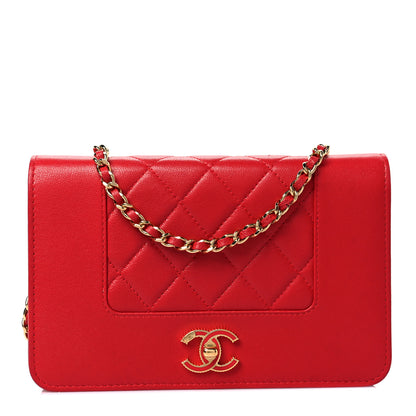 Chanel Sheepskin Quilted Mademoiselle Vintage Wallet On Chain WOC Red 1 of 10