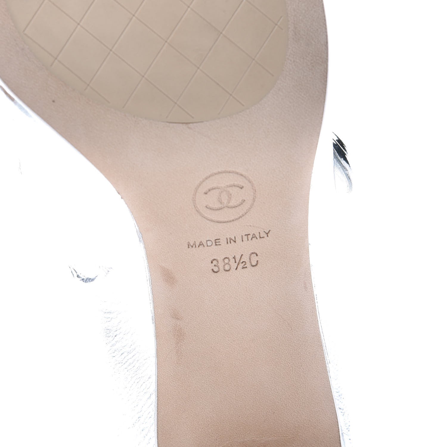 Chanel Metallic Patent Calfskin Mary Jane Strap Pumps 38.5 Silver 6 of 8