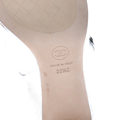 Chanel Metallic Patent Calfskin Mary Jane Strap Pumps 38.5 Silver 6 of 8