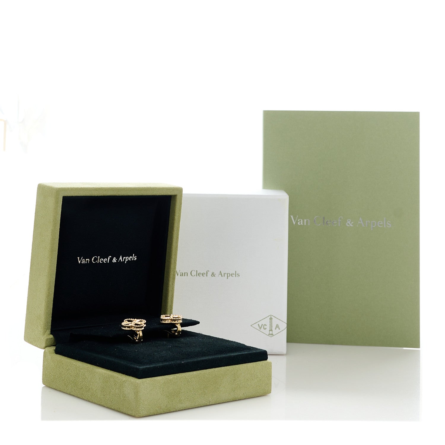 Van Cleef & Arpels 18K Yellow Gold Guilloche Vintage Alhambra Earrings 2 of 5