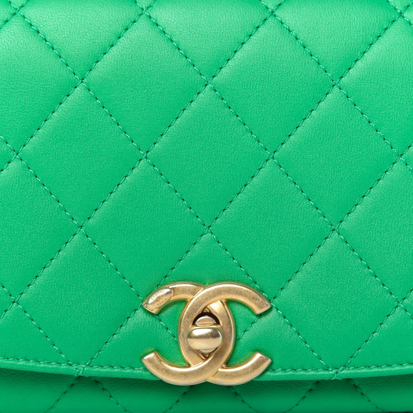 Lambskin Quilted La Parisienne Top Handle Flap Green