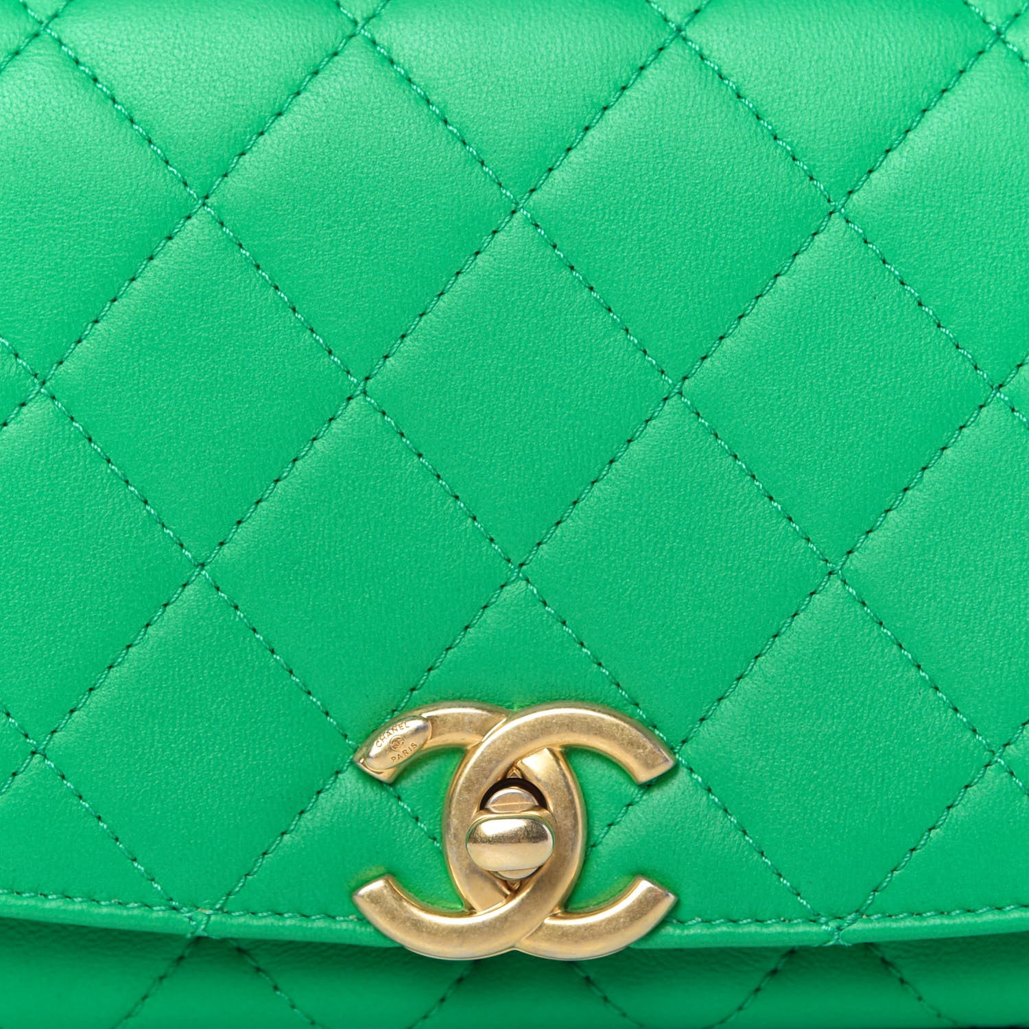 Chanel Lambskin Quilted La Parisienne Top Handle Flap Green 10 of 11