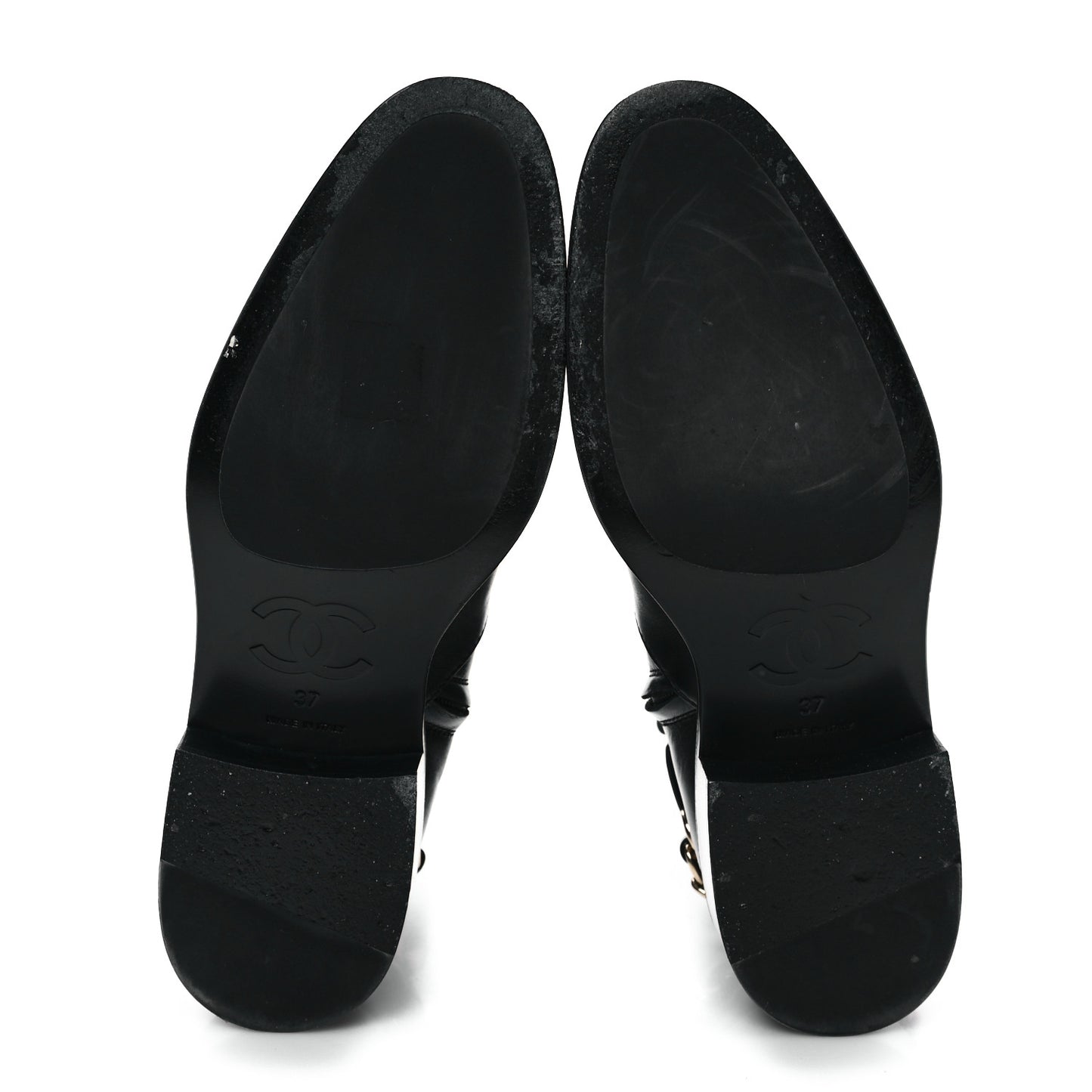 Calfskin Chain Short Boots 37 Black