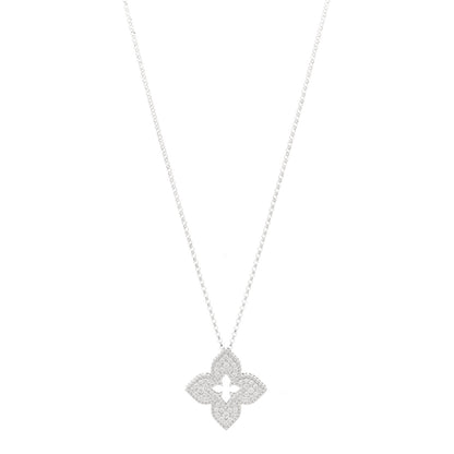 Roberto Coin 18K White Gold Diamond Medium Venetian Princess Flower Pave Pendant Necklace 1 of 5
