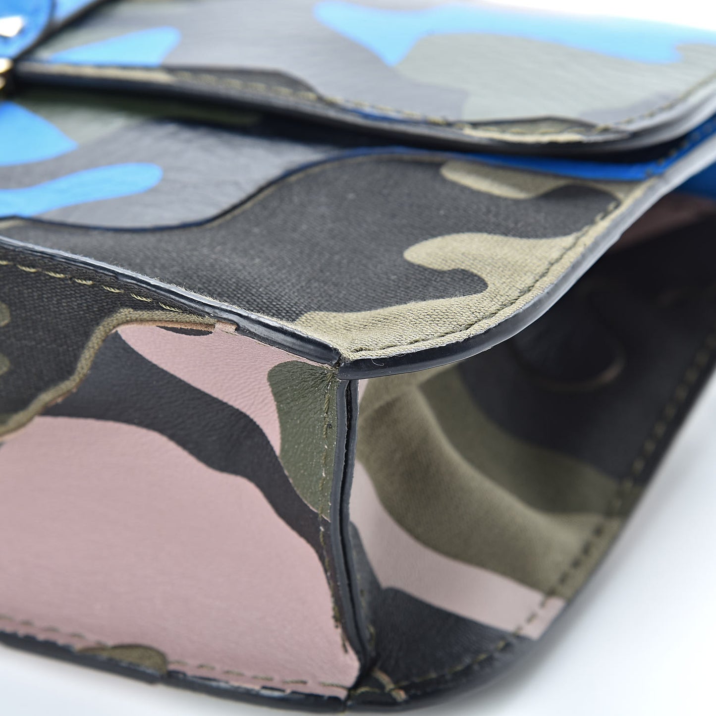 Nappa Canvas Camouflage Medium Glam Lock Rockstud Flap Blue Fluo