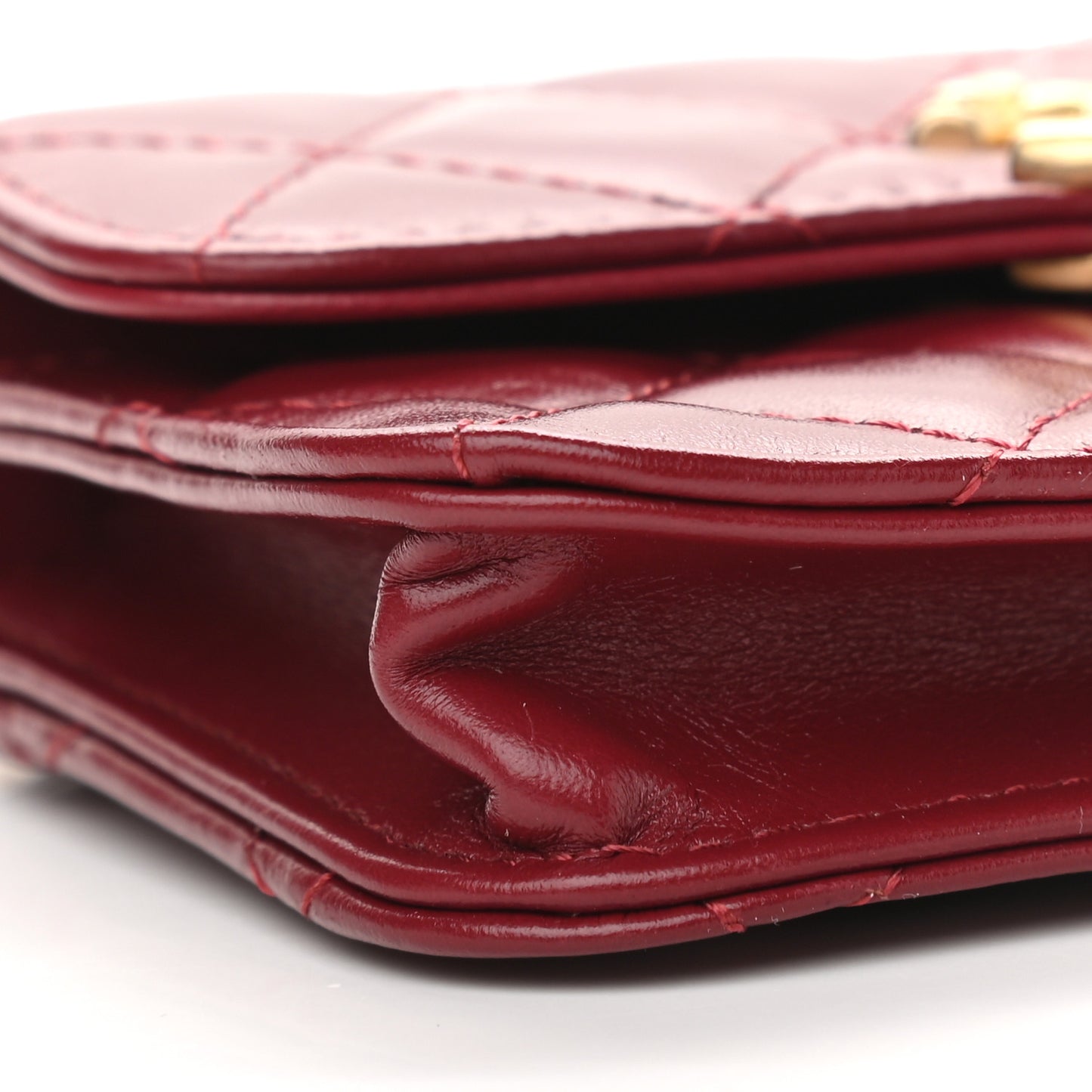 Calfskin Quilted Perfect Fit Coin Purse With Chain Burgundy
