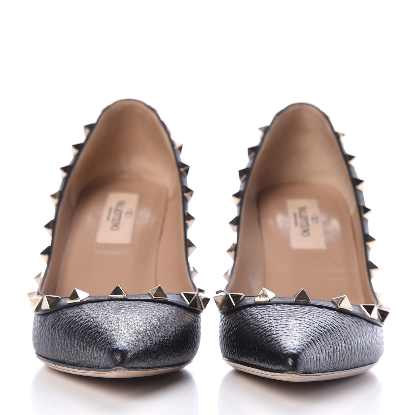 Pebbled Calfskin Rockstud 85mm Pumps 35.5 Black