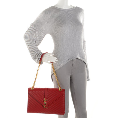 Saint Laurent Textured Matelasse Large Classic Monogram Satchel Lipstick Red 2 of 9