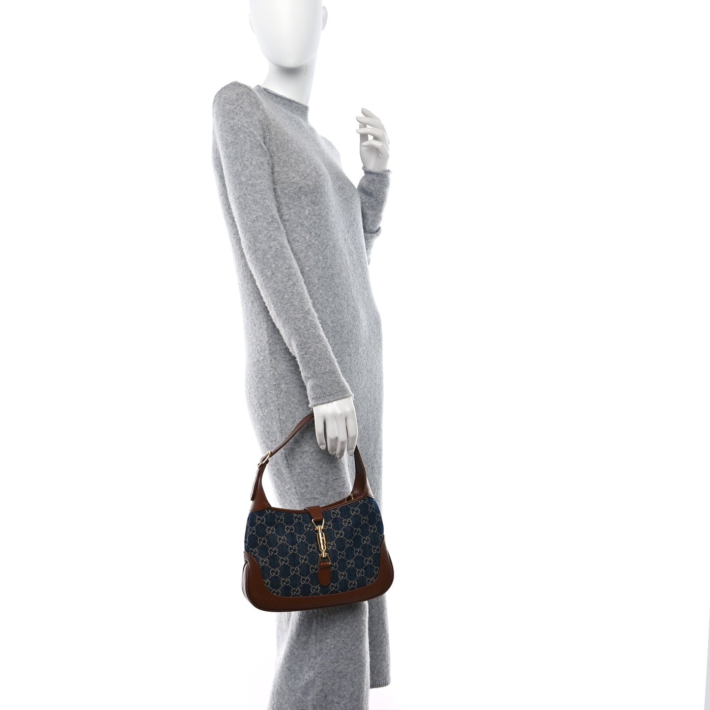 New Denim GG Monogram Calfskin Small Jackie 1961 Hobo Blue Tea Cuir