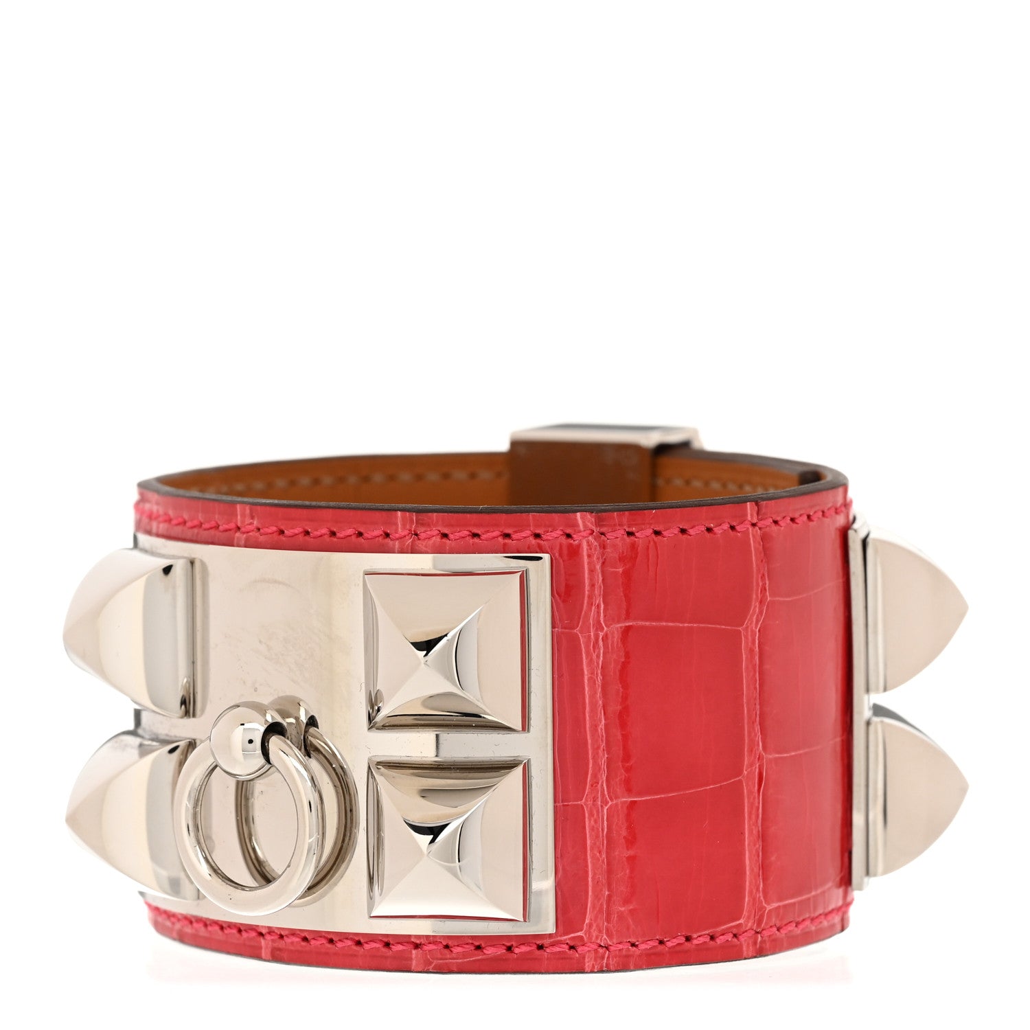 Hermes Crocodile Collier de Chien CDC Bracelet T3 Pink 1 of 6