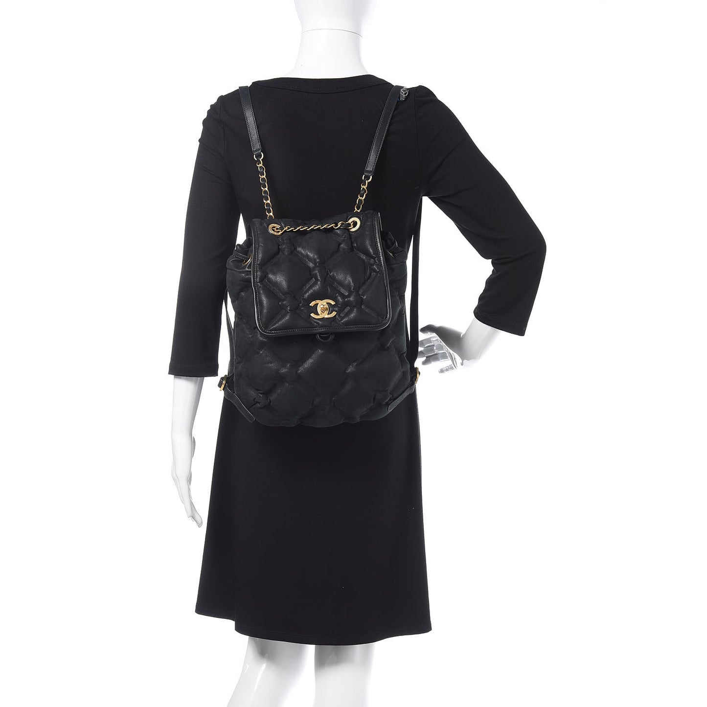 Iridescent Calfskin Quilted Chesterfield Backpack Black