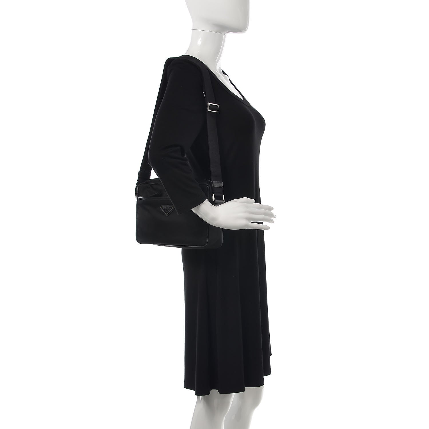 Prada Re-Nylon Saffiano Pocket Zippered Shoulder Bag Black 2 of 13