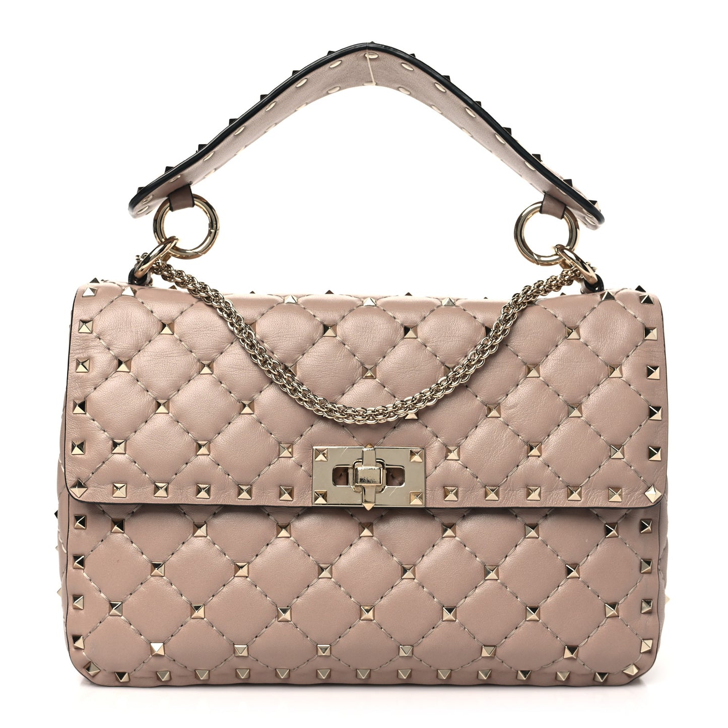 Lambskin Medium Rockstud Spike Shoulder Bag Poudre