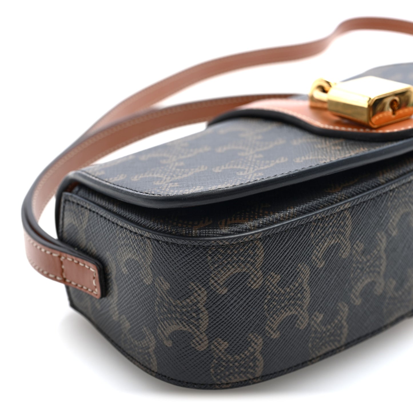 Triomphe Canvas Calfskin Tabou Clutch on Strap Tan Tan Tan