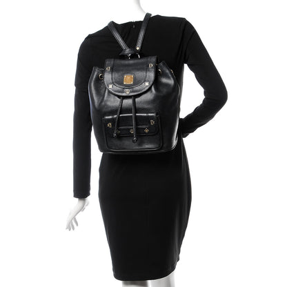 MCM Grained Calfskin Studded Drawstring Backpack Black 2 of 15