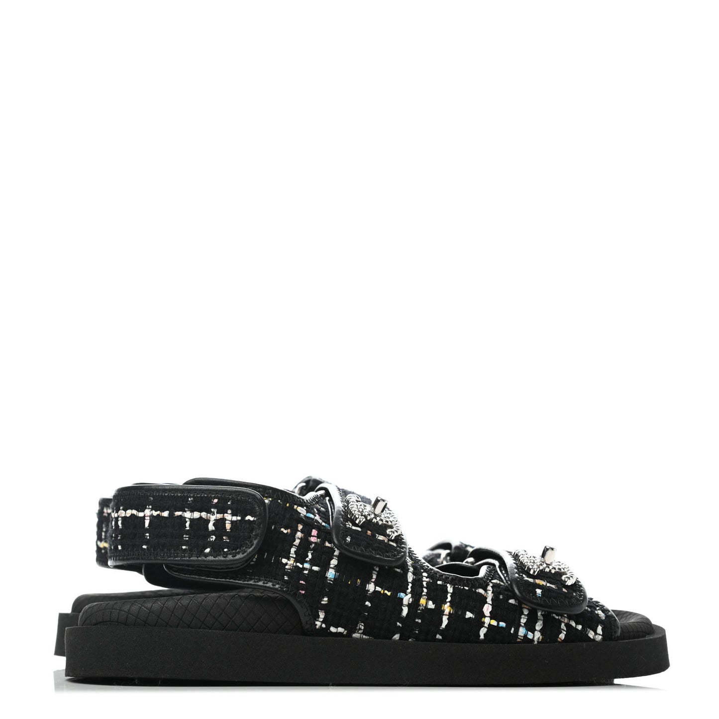 Tweed Lambskin Sandals 36 Black Multicolor