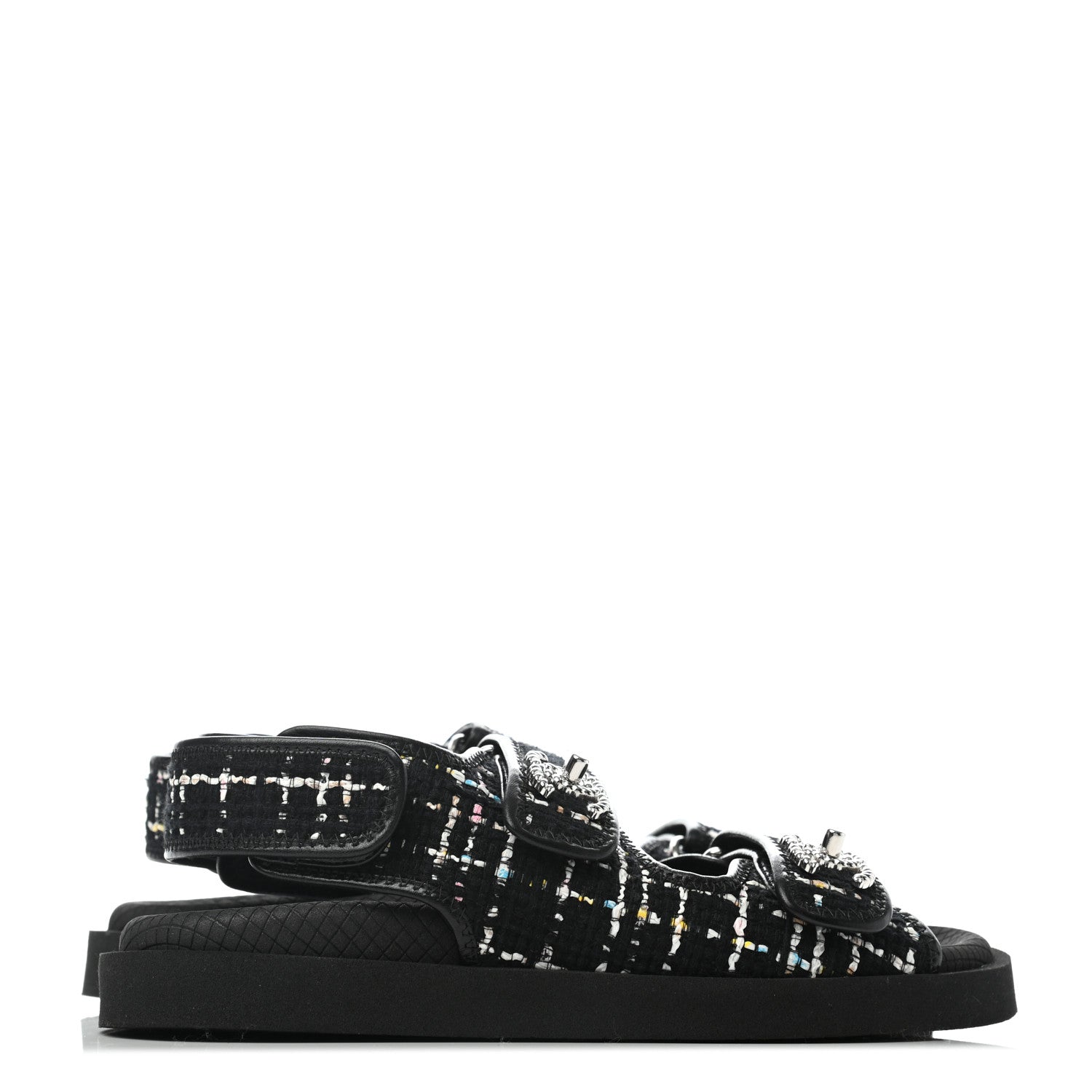 Chanel Tweed Lambskin Sandals 36 Black Multicolor 3 of 6