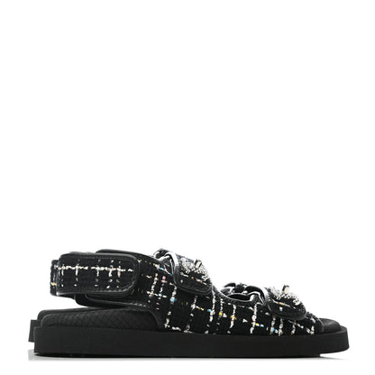 Chanel Tweed Lambskin Sandals 36 Black Multicolor 3 of 6