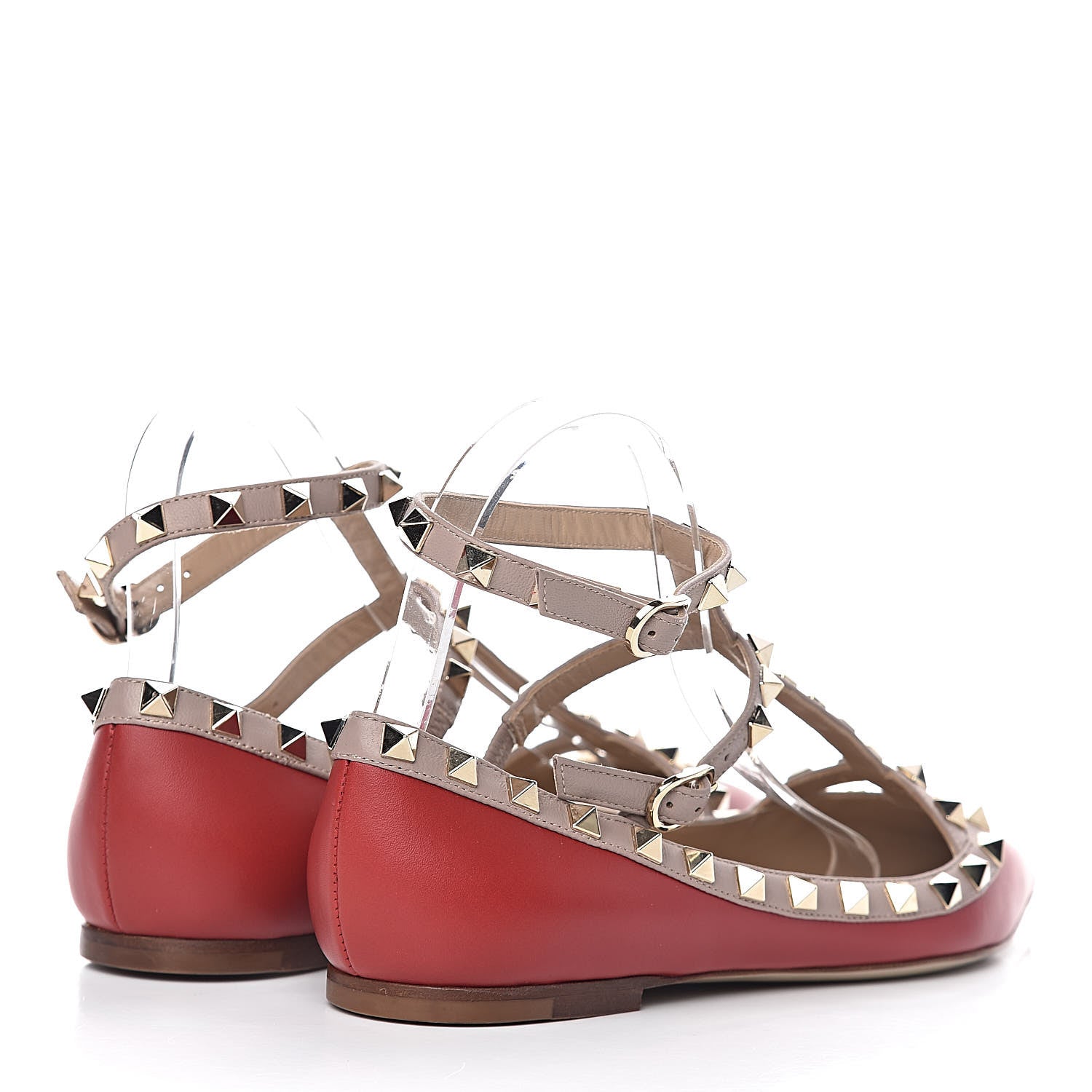 Valentino Garavani Calfskin Nappa Rockstud Cage Ballerina Flats 37 Rosso Valentino Poudre 4 of 8