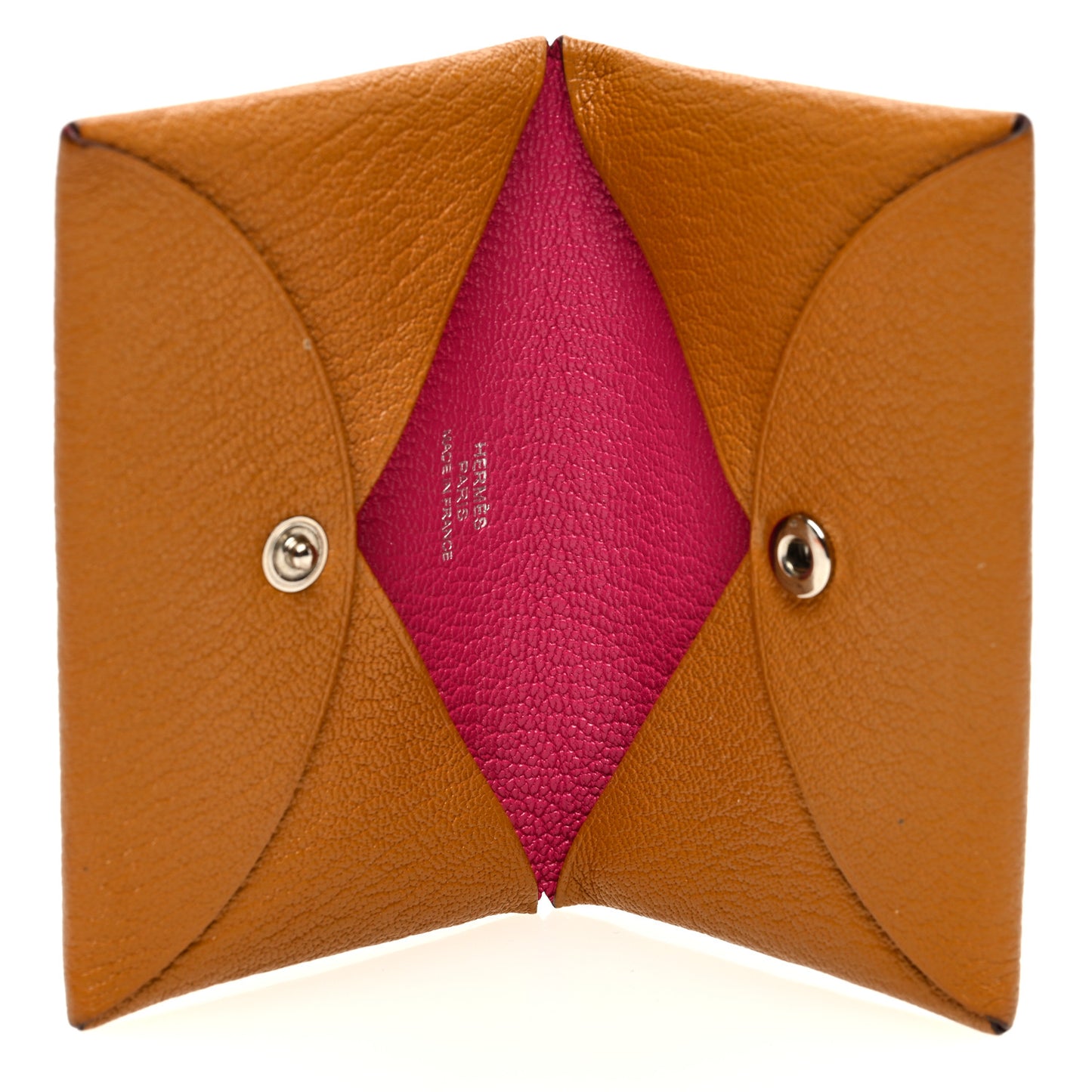 Chevre Mysore Verso Calvi Card Case Caramel Rose Shocking