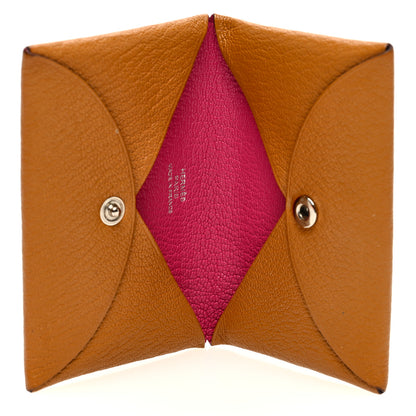 Hermes Chevre Mysore Verso Calvi Card Case Caramel Rose Shocking 5 of 8