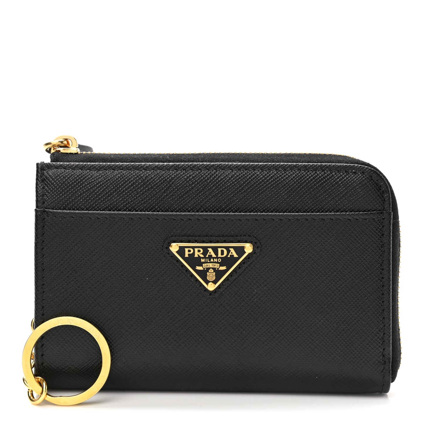 Saffiano Triangle Zip Around Keychain Black