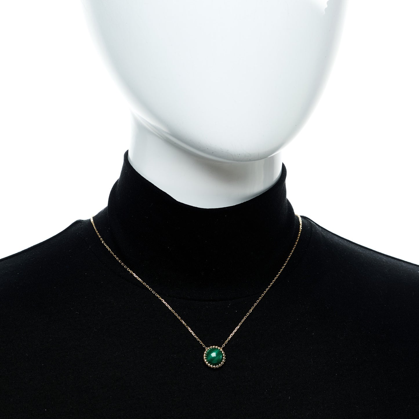 18K Yellow Gold Malachite Perlee Couleurs Pendant Necklace