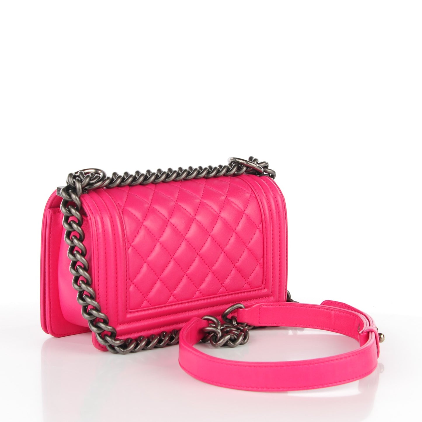 Lambskin Quilted Small Boy Flap Dark Pink