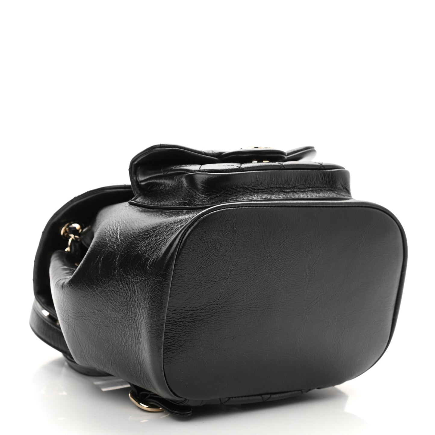 Glazed Aged Calfskin Quilted Small Duma Drawstring Backpack Black