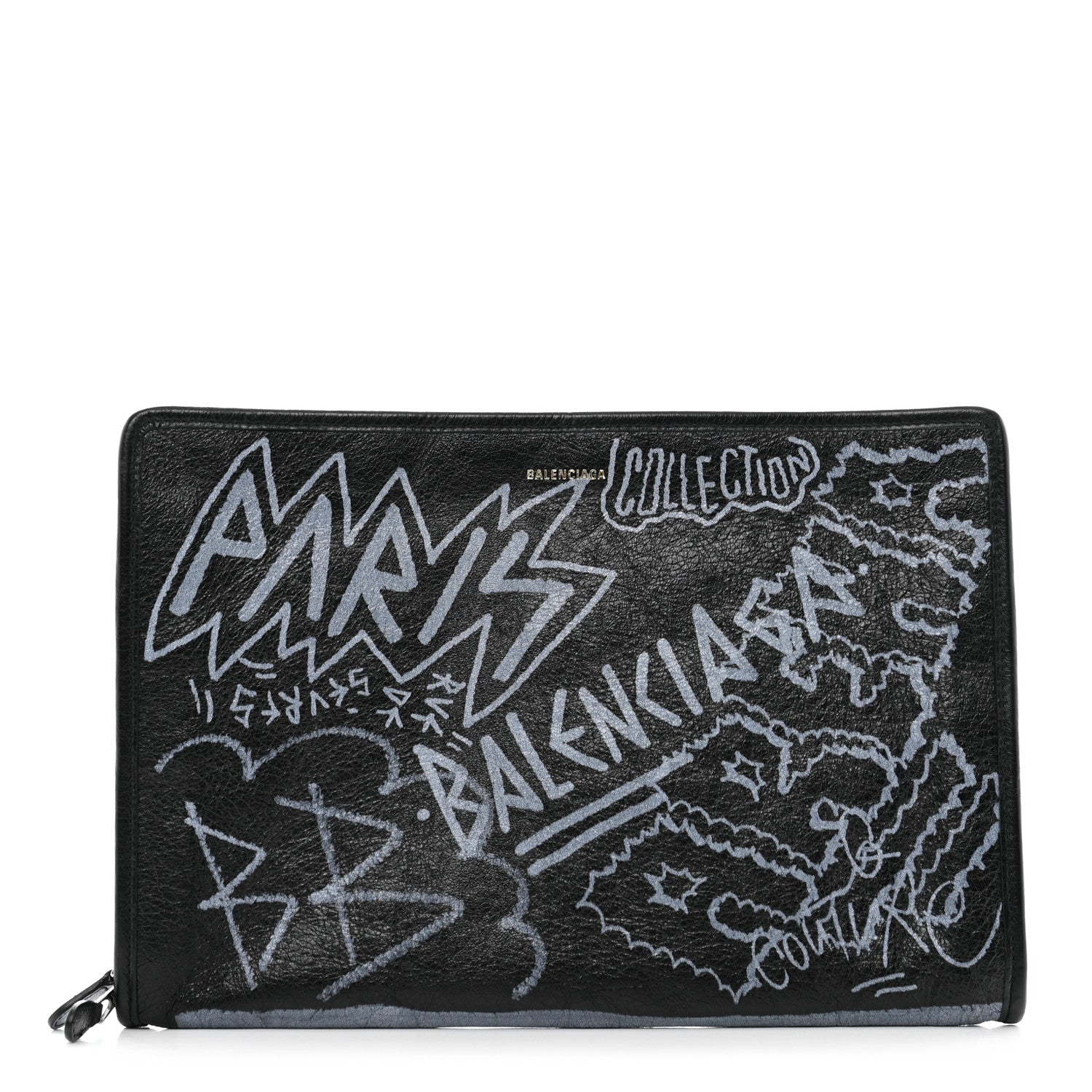 Balenciaga Agneau Arena Graffiti All Over Bazar Pouch Black White 1 of 8
