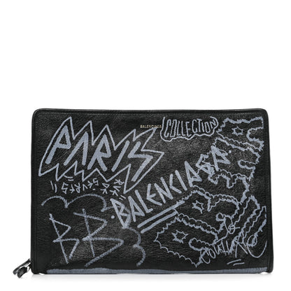 Balenciaga Agneau Arena Graffiti All Over Bazar Pouch Black White 1 of 8