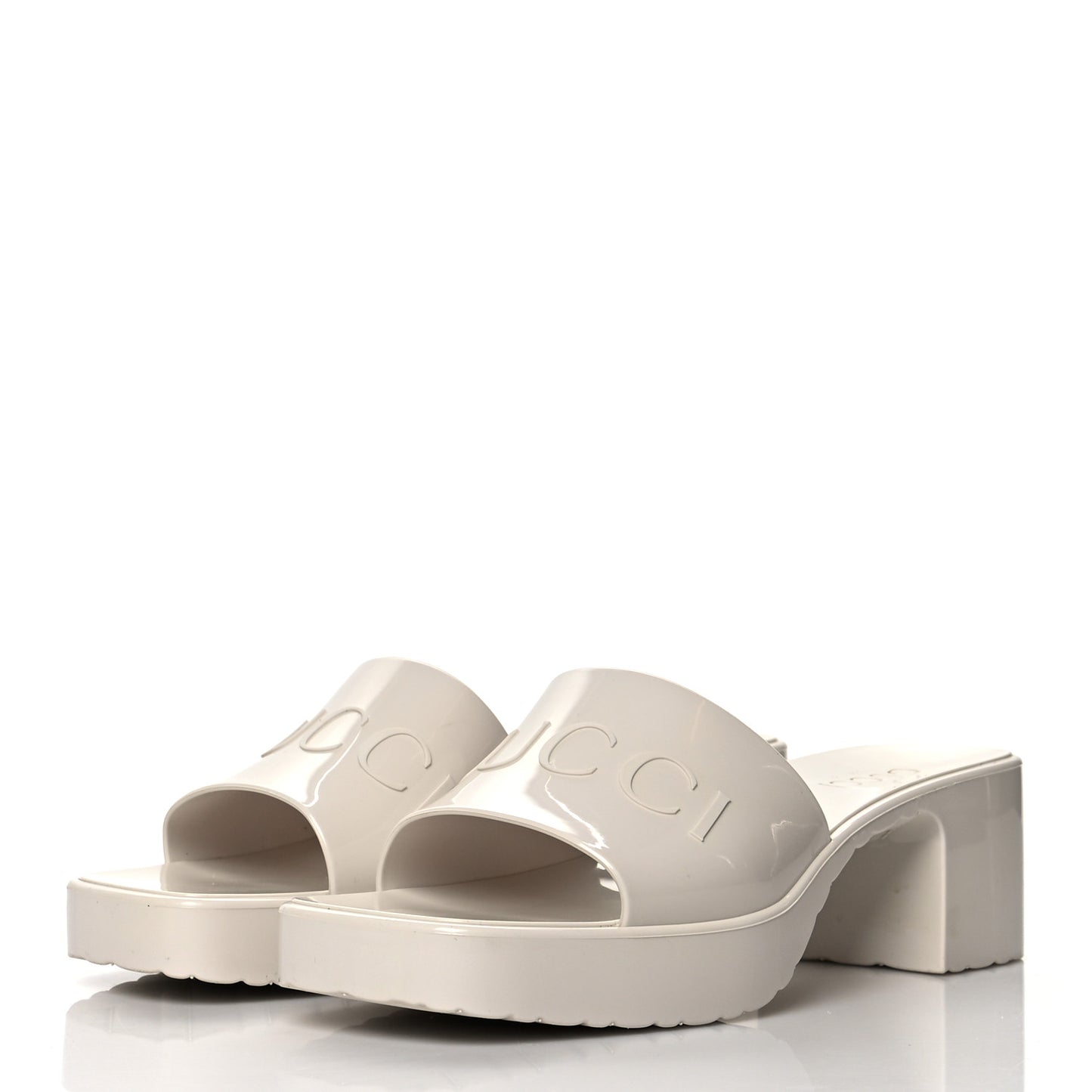 Rubber Gucci Logo Womens Platform 20/60mm Slide Sandals 37 Mystic White