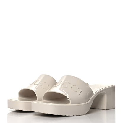 Gucci Rubber Gucci Logo Womens Platform 20/60mm Slide Sandals 37 Mystic White 3 of 9