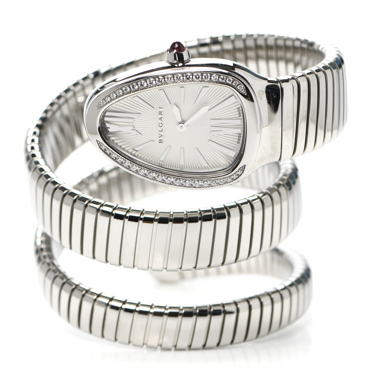 Stainless Steel Diamond Bezel 35mm Serpenti Tubogas Double Spiral Quartz Watch