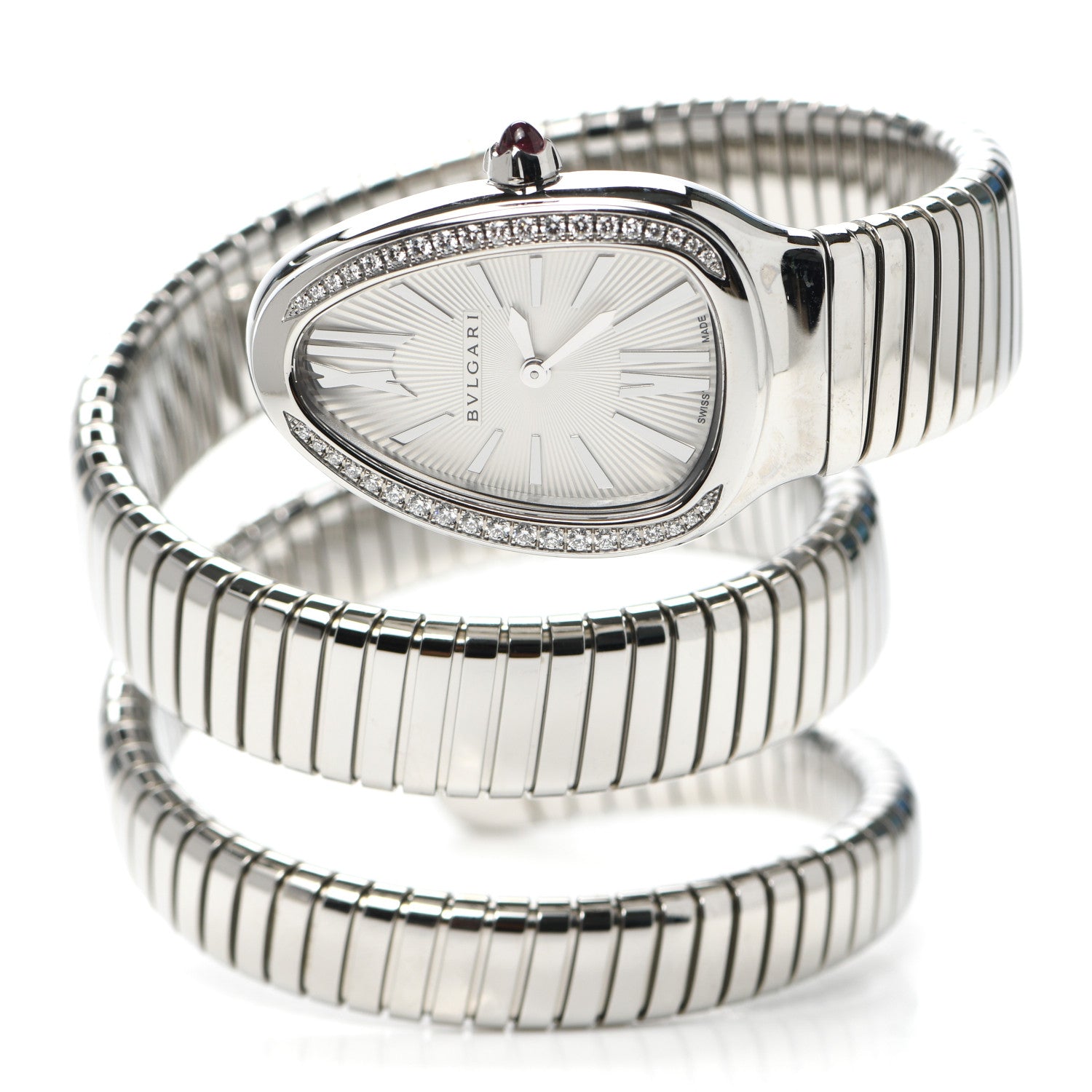 Bulgari Stainless Steel Diamond Bezel 35mm Serpenti Tubogas Double Spiral Quartz Watch 2 of 5