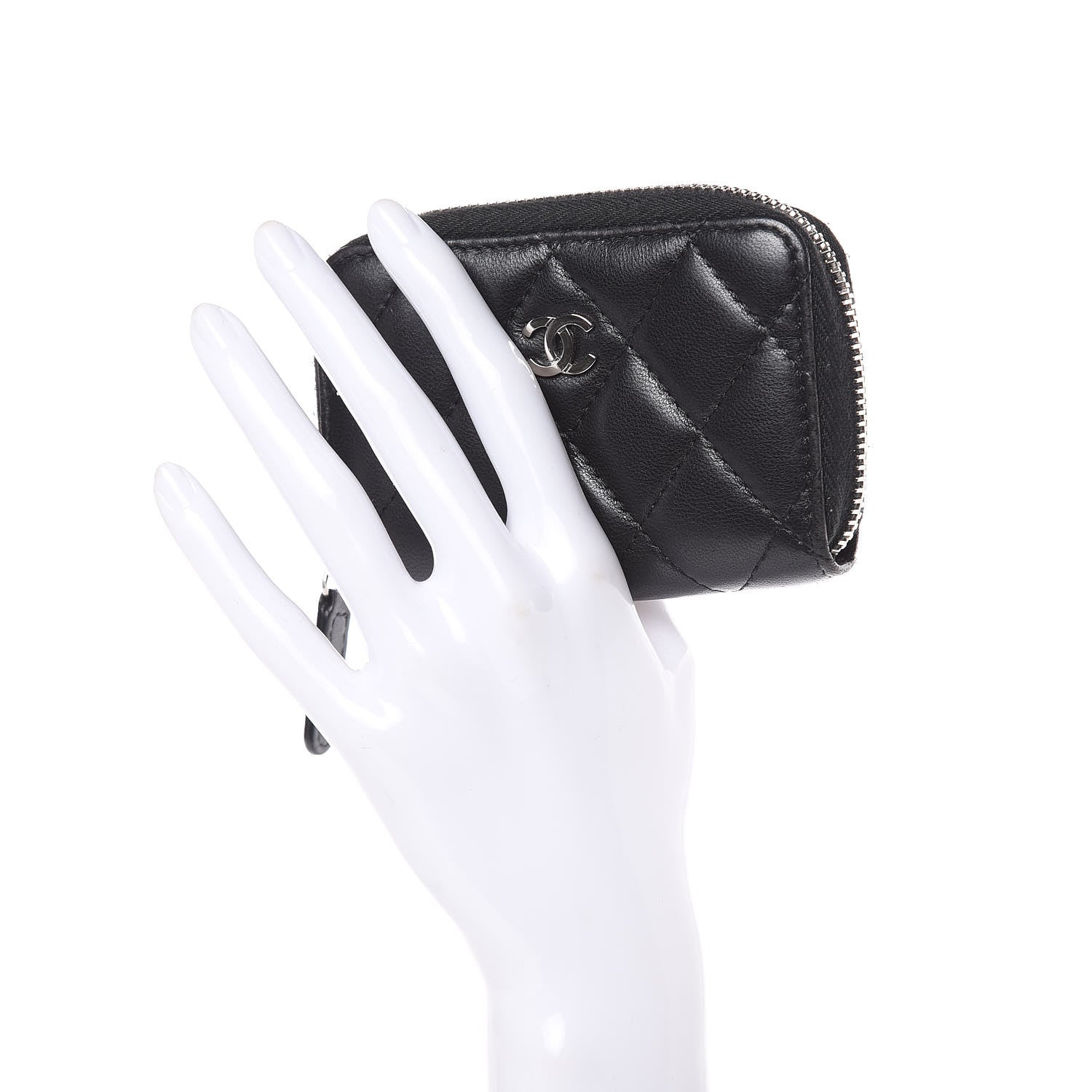 Chanel Lambskin Quilted Zip Coin Purse Black 2 of 10