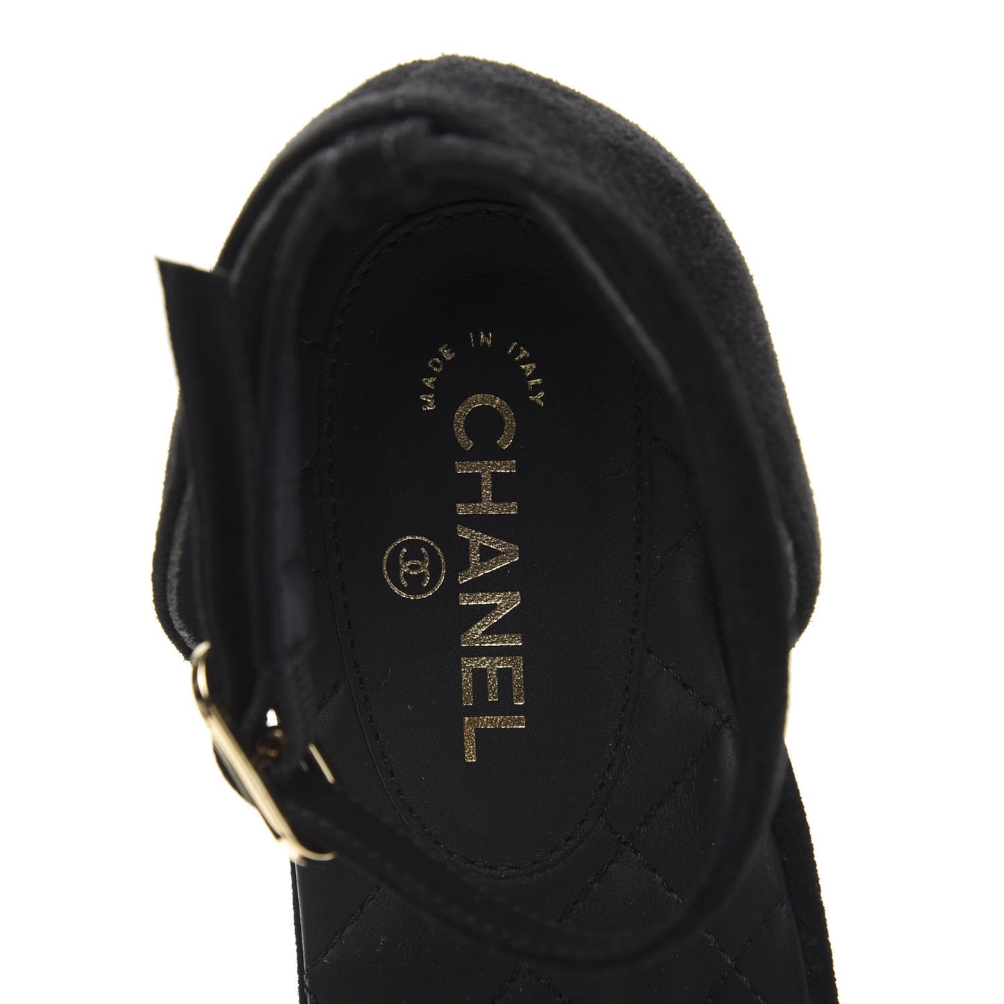 Suede Grosgrain CC Cap Toe Ankle Flat 36.5 Black