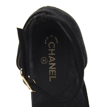 Chanel Suede Grosgrain CC Cap Toe Ankle Flat 36.5 Black 6 of 8