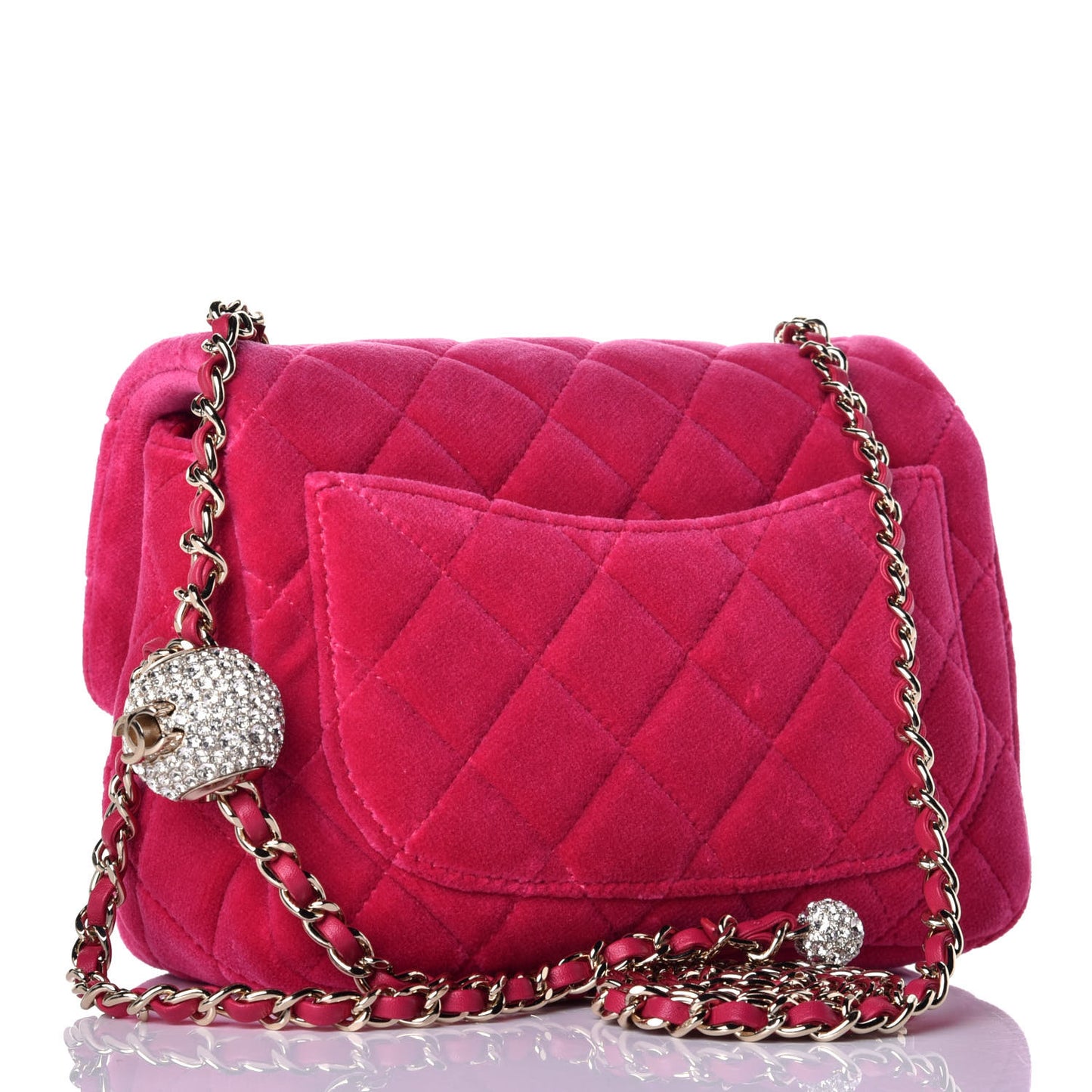 Velvet Quilted Mini Square Pearl Crush Flap Fuchsia