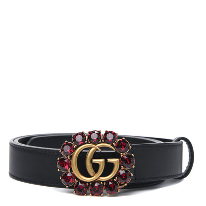 Gucci Calfskin Crystal Double G 30mm Belt 80 32 Black 1 of 5