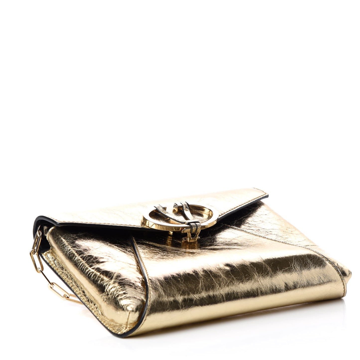 Metallic Wrinkled Lambskin V Rivet Chain Clutch Mekong