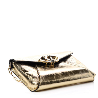 Valentino Garavani Metallic Wrinkled Lambskin V Rivet Chain Clutch Mekong 4 of 9