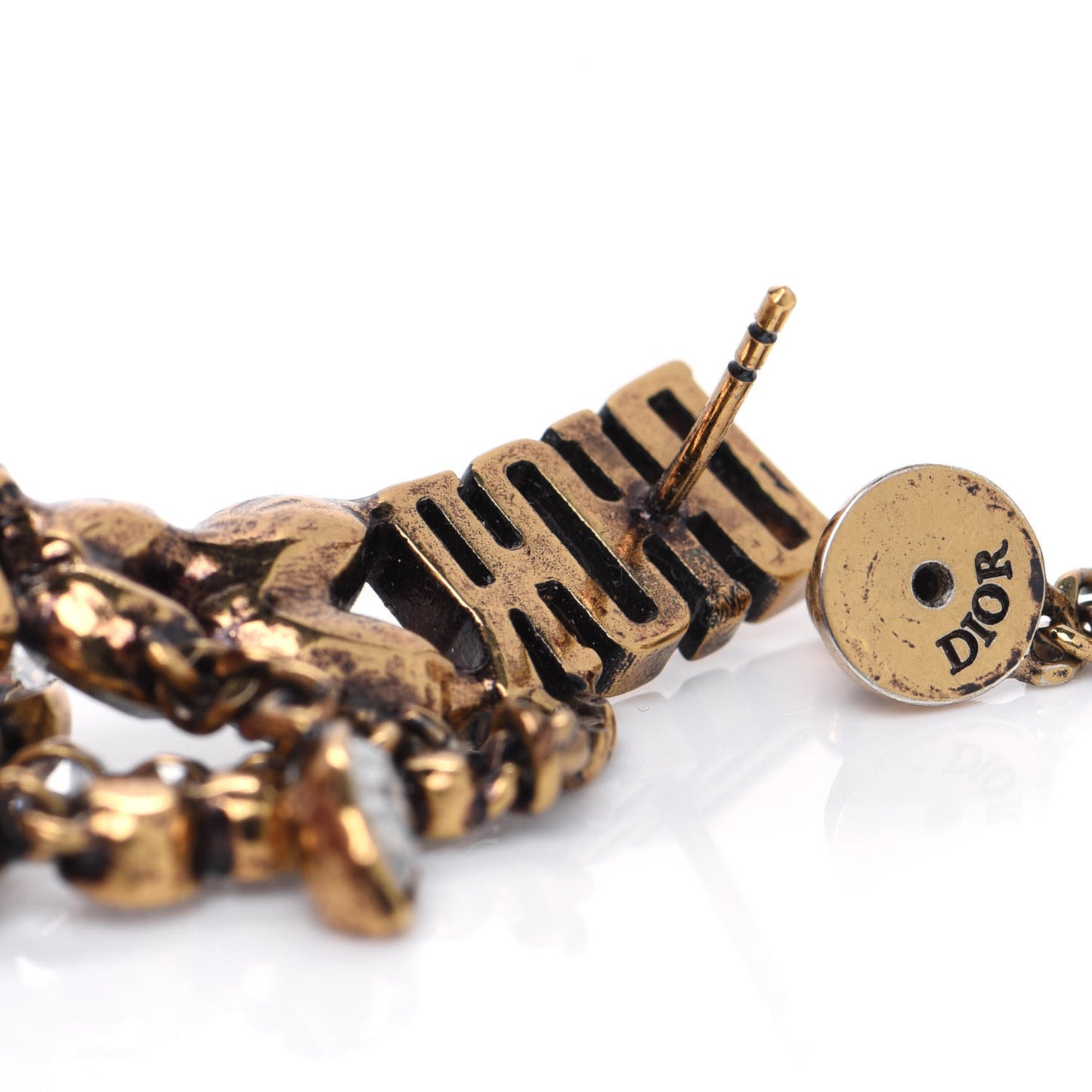 Crystal Metal Logo Dio(r)evolution Earring Aged Gold