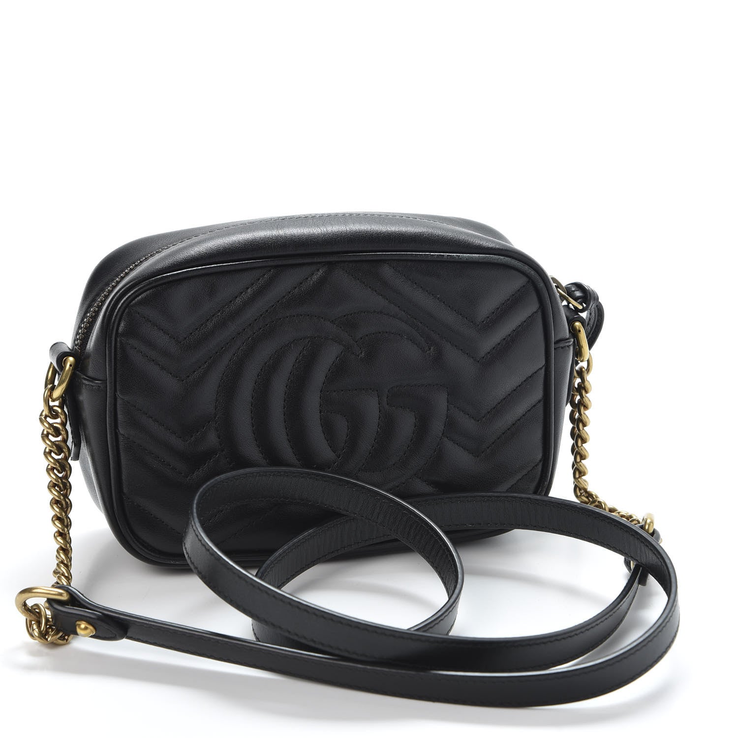 Gucci Calfskin Matelasse Mini GG Marmont Chain Shoulder Bag Black 2 of 9
