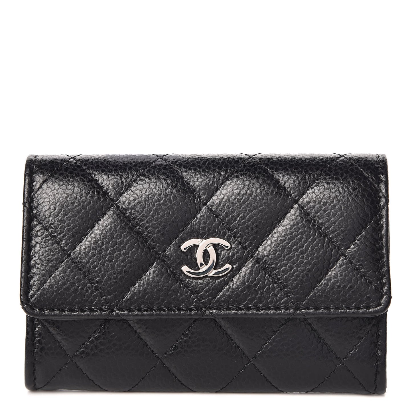 Caviar Quilted Flap Card Holder Black