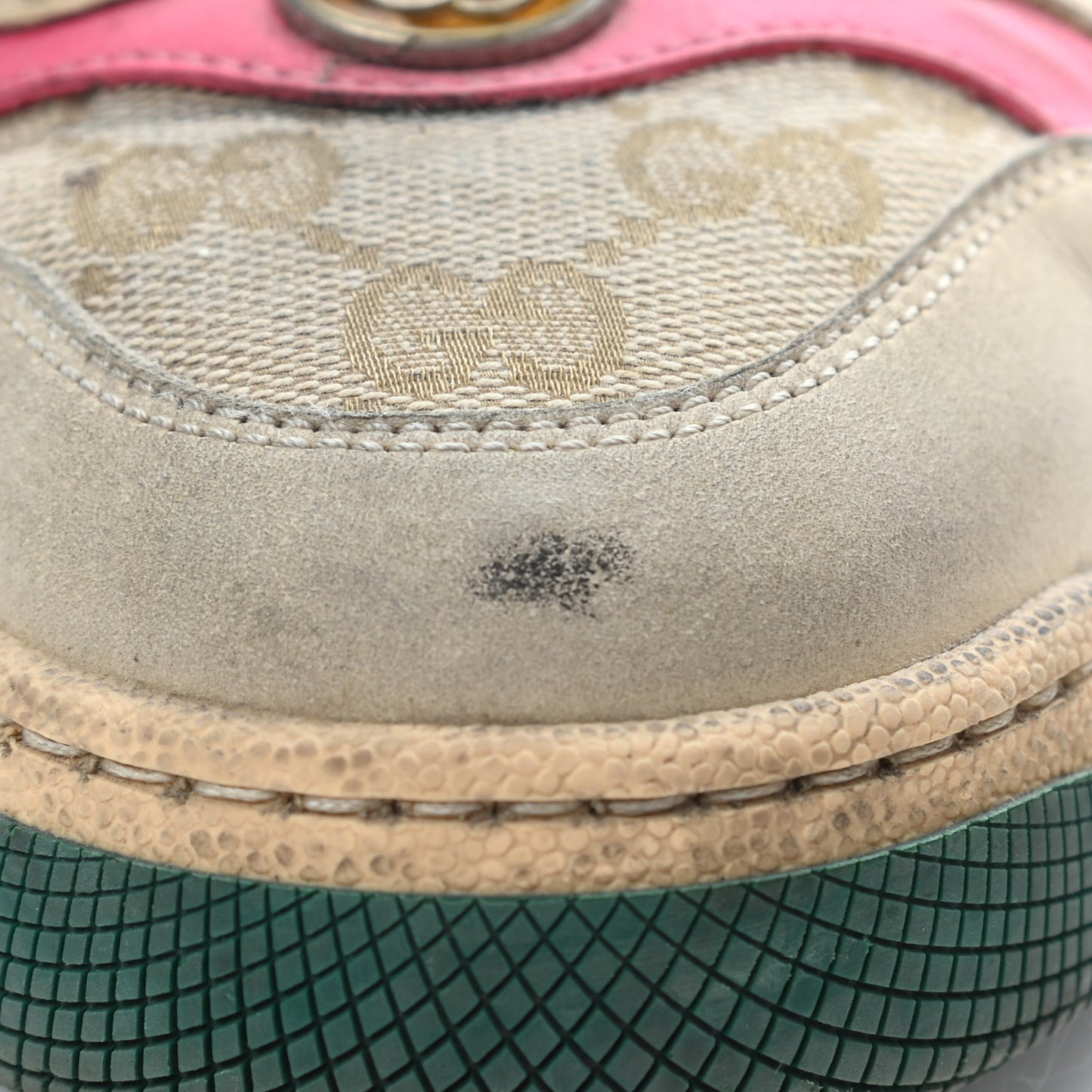 GG Monogram Calfskin Web Womens Screener Sneakers 35 New Sand Dusty Milk Pink