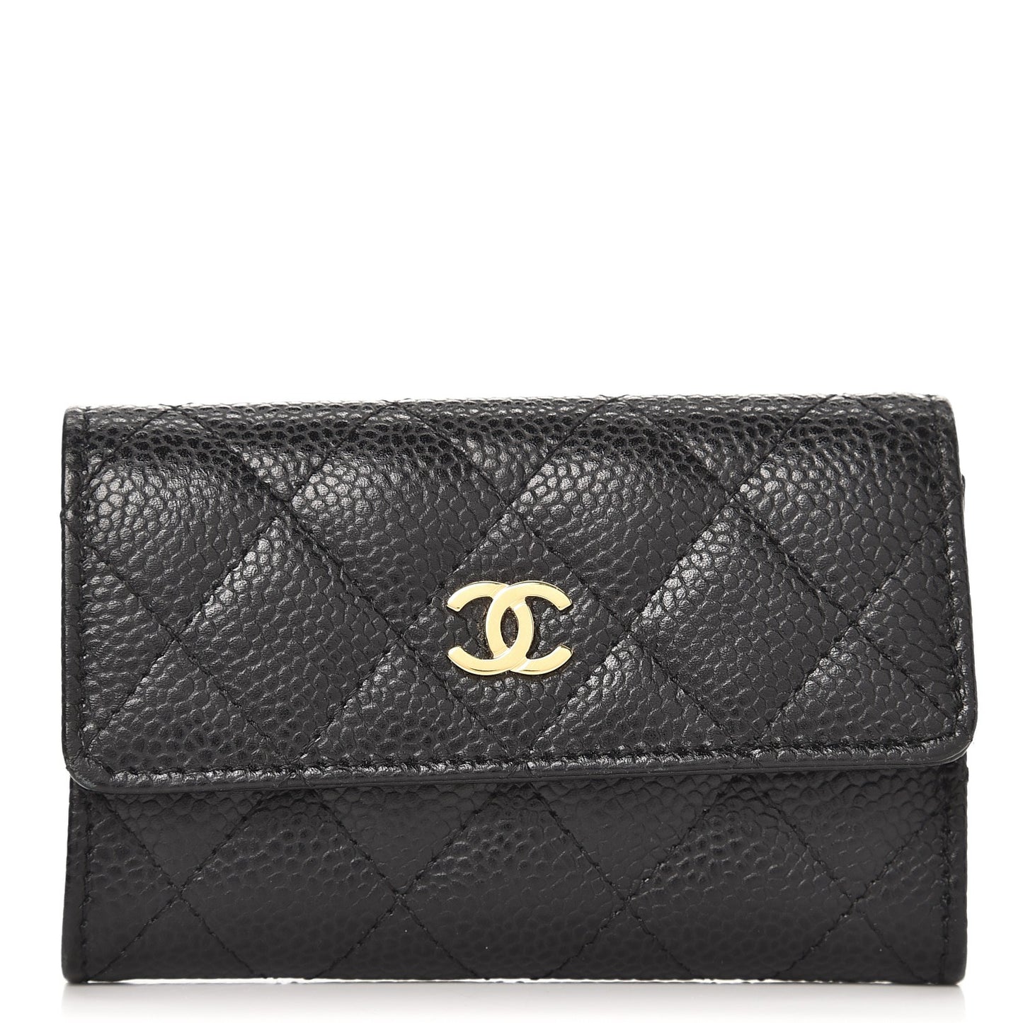 Caviar Quilted Flap Card Holder Black